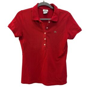 Lacoste Polo Shirt Womens 42 Red Short Sleeve Pique Cotton 4811L